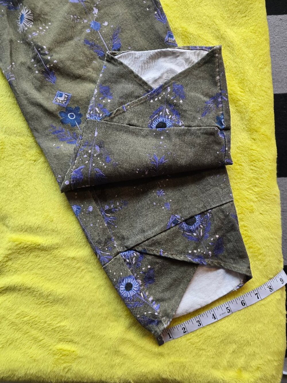 Boho Olive Green Printed Wide Leg Pants with Tulip Crossover Hem - Picture 3 of 6
